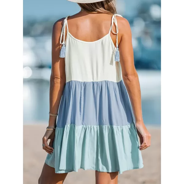 imageCUPSHE Womens Colorblock Tassel Tie Mini Dress Sleeveless Dresses Casual SummerBlue
