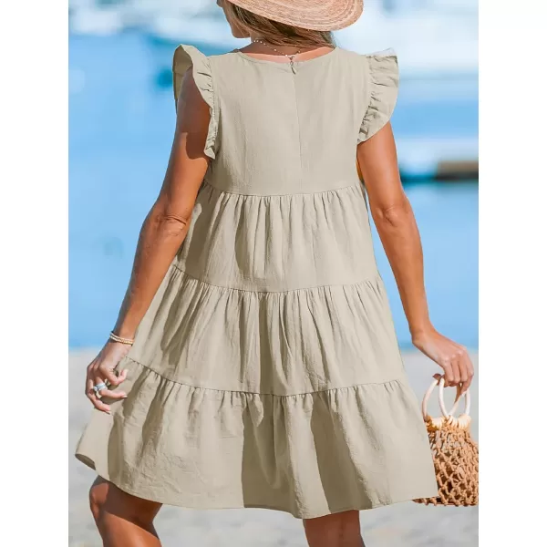 imageCUPSHE Womens Cotton Ruffle Dress Flutter Short Sleeve A Line Round Neck Mini Summer DressesKhaki