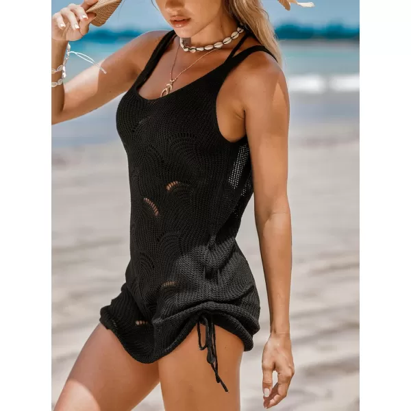 imageCUPSHE Womens Cover Up Crochet Dress Sexy Cutout Drawstring Swimwear Deep Back Knit Pullover Beach Summer OutfitsBlack