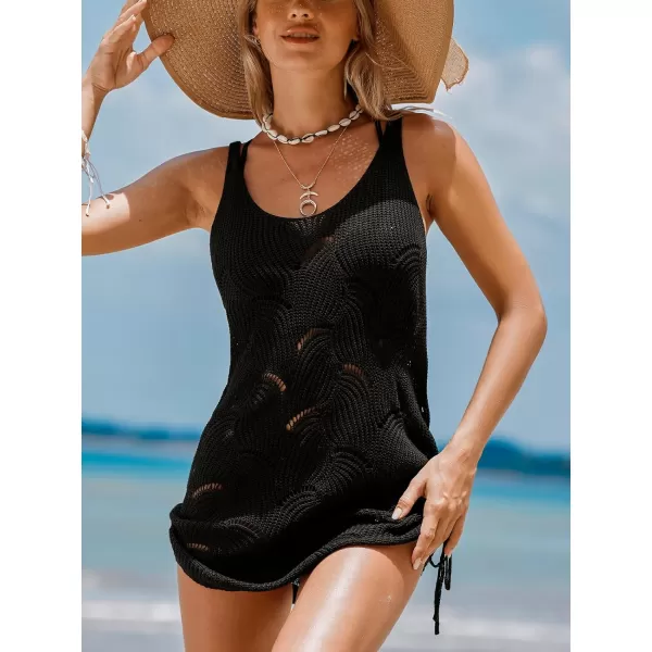imageCUPSHE Womens Cover Up Crochet Dress Sexy Cutout Drawstring Swimwear Deep Back Knit Pullover Beach Summer OutfitsBlack