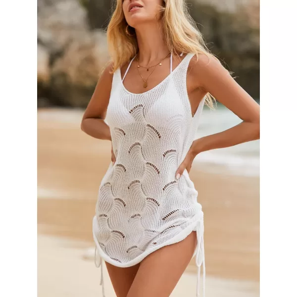 imageCUPSHE Womens Cover Up Crochet Dress Sexy Cutout Drawstring Swimwear Deep Back Knit Pullover Beach Summer OutfitsWhite