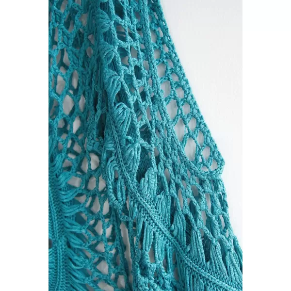 imageCUPSHE Womens Cover Up Crochet Hollow Out Tassel Swimsuit 34 SleeveBlue