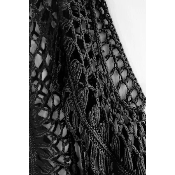 imageCUPSHE Womens Cover Up Crochet Poncho Swimsuit Tassel Dresses Hollow Out XSXXL 2024Black