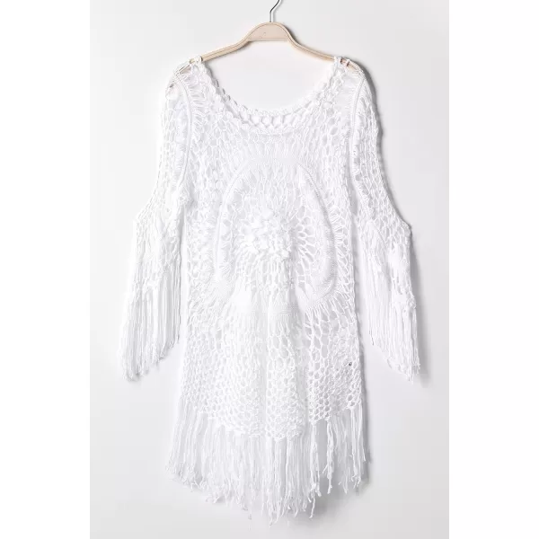 imageCUPSHE Womens Cover Up Crochet Poncho Swimsuit Tassel Dresses Hollow Out XSXXL 2024White
