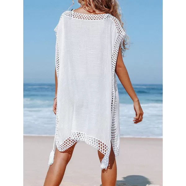 imageCUPSHE Womens Cover Up Crochet Trim Tassel Sleeveless BeachwearWhite