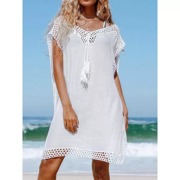imageCUPSHE Womens Cover Up Crochet Trim Tassel Sleeveless BeachwearWhite