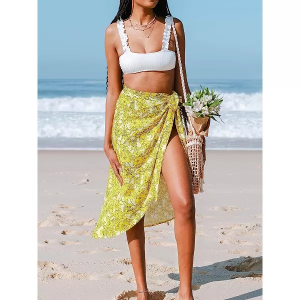 imageCUPSHE Womens Cover Up Floral Side Tie Sarong YellowYellow