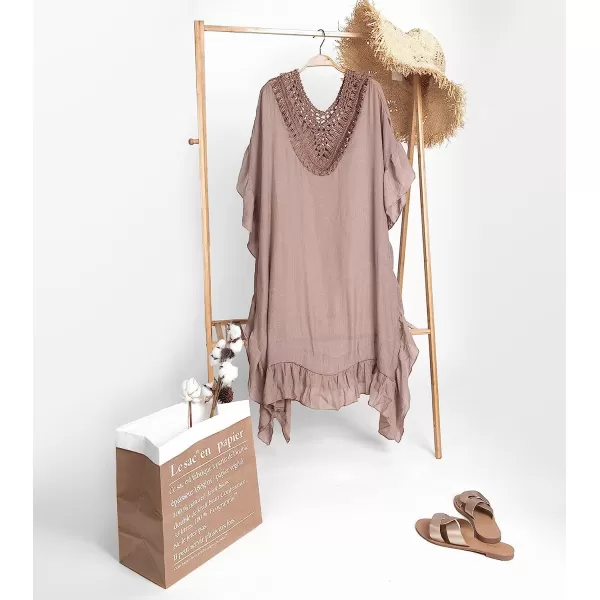 imageCUPSHE Womens Cover Up Fringe Hem Loose Waisted Knee Length BeachwearBrown