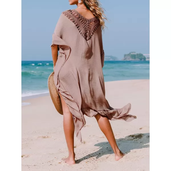 imageCUPSHE Womens Cover Up Fringe Hem Loose Waisted Knee Length BeachwearBrown