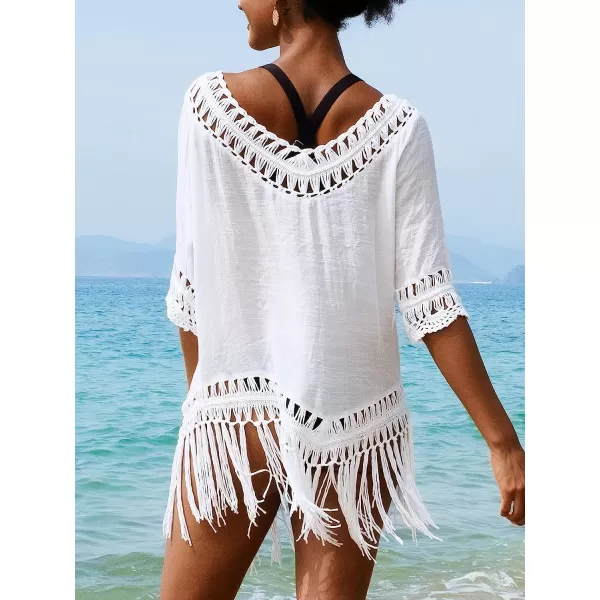 imageCUPSHE Womens Cover Up Fringe Hem Loose Waisted Knee Length BeachwearWhite