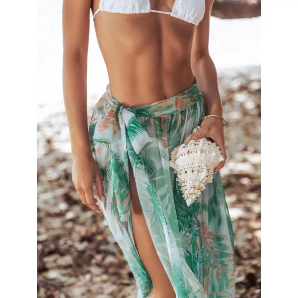 imageCUPSHE Womens Cover Up Sarong Pareo Swimwear Skirt Semi Sheer Self Tie Sash Belt Beach Maxi Coverups SummerGreen