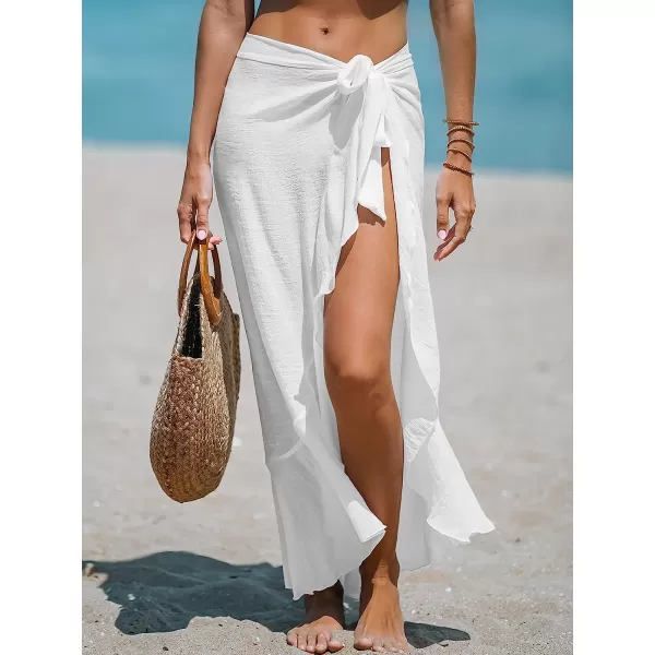 imageCUPSHE Womens Cover Up Sheer Ruffled Self Tie Dress Slit Maxi Cover Up DressWhite