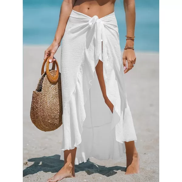 imageCUPSHE Womens Cover Up Sheer Ruffled Self Tie Dress Slit Maxi Cover Up DressWhite