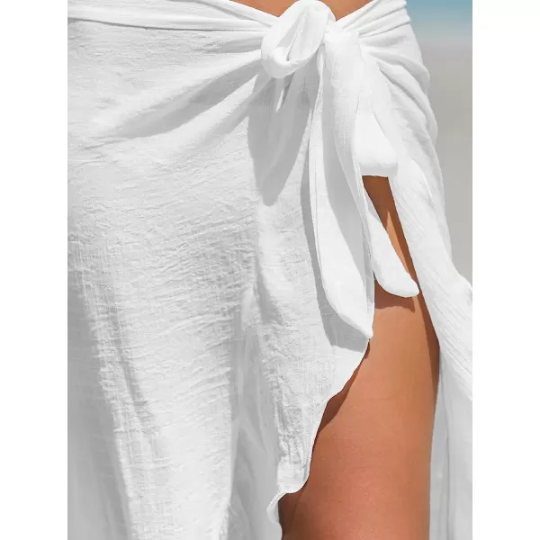 imageCUPSHE Womens Cover Up Sheer Ruffled Self Tie Dress Slit Maxi Cover Up DressWhite