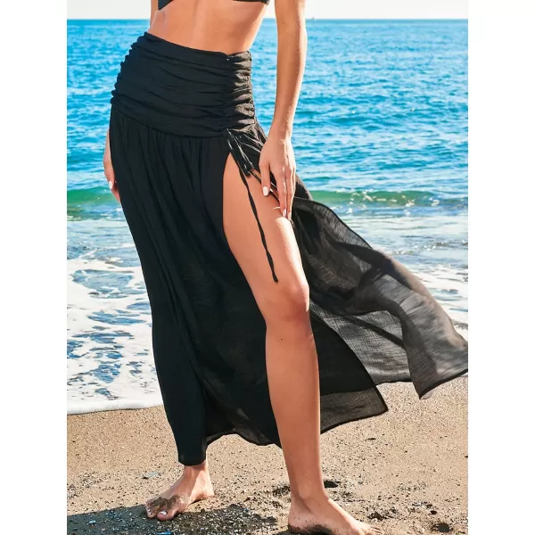 imageCUPSHE Womens Cover Up Skirt Ruched Waist Maxi Sarong Cover Ups 2024 Summer Beach Tie WrapsBlack