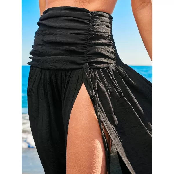 imageCUPSHE Womens Cover Up Skirt Ruched Waist Maxi Sarong Cover Ups 2024 Summer Beach Tie WrapsBlack