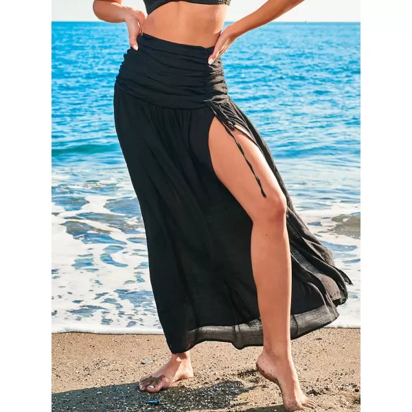 imageCUPSHE Womens Cover Up Skirt Ruched Waist Maxi Sarong Cover Ups 2024 Summer Beach Tie WrapsBlack