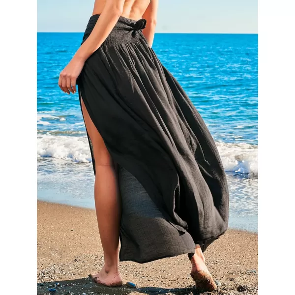 imageCUPSHE Womens Cover Up Skirt Ruched Waist Maxi Sarong Cover Ups 2024 Summer Beach Tie WrapsBlack
