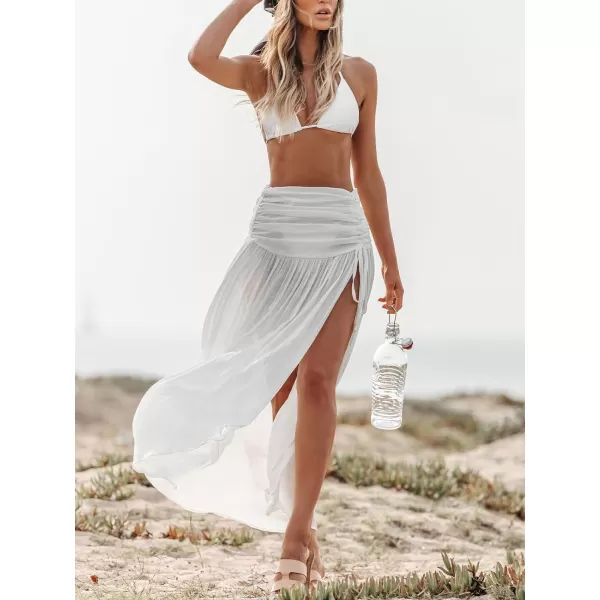 imageCUPSHE Womens Cover Up Skirt Ruched Waist Maxi Sarong Cover Ups 2024 Summer Beach Tie WrapsWhite