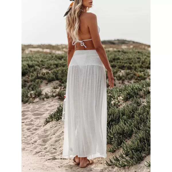imageCUPSHE Womens Cover Up Skirt Ruched Waist Maxi Sarong Cover Ups 2024 Summer Beach Tie WrapsWhite
