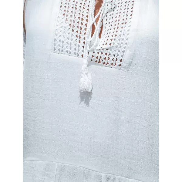 imageCUPSHE Womens Cover Up Tassel Tie Front Crochet Mini Cover Up Dress Flounce Trim DressWhite