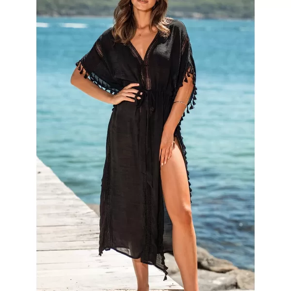 imageCUPSHE Womens Cover Up Tassel Trim Belted Midi LengthBlack