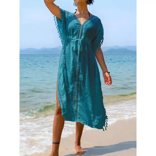 imageCUPSHE Womens Cover Up Tassel Trim Belted Midi LengthBlue