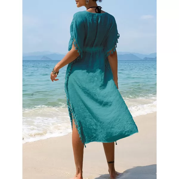 imageCUPSHE Womens Cover Up Tassel Trim Belted Midi LengthBlue