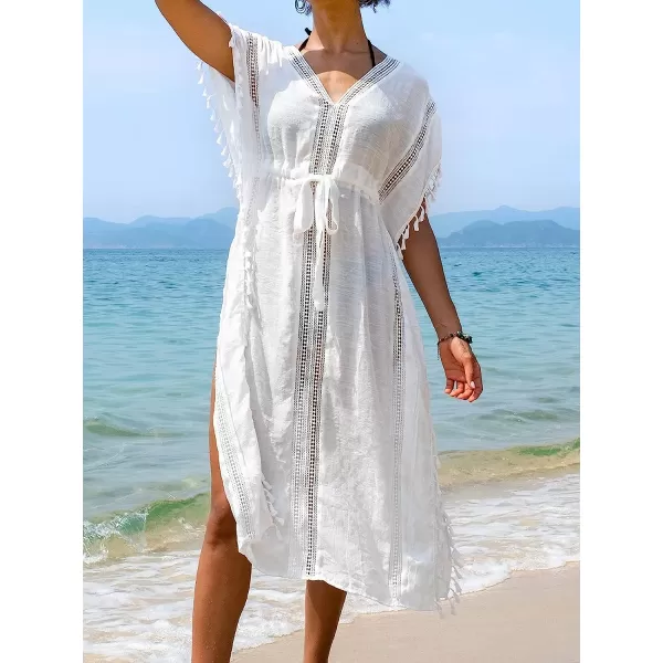 imageCUPSHE Womens Cover Up Tassel Trim Belted Midi LengthWhite