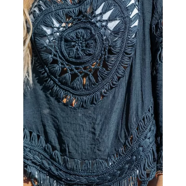 imageCUPSHE Womens Cover Up White Crochet Hollow Out SwimsuitNavy Blue