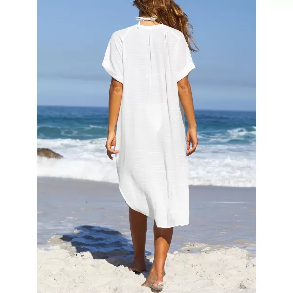 imageCUPSHE Womens Cover Ups Short Sleeve Kimonos Side Split Swimwear Cardigans Casual Beach Dress 2024White
