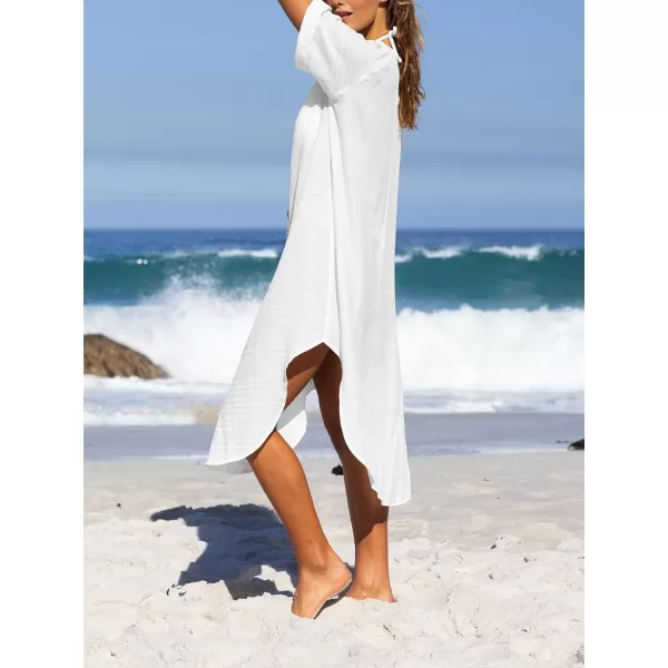 imageCUPSHE Womens Cover Ups Short Sleeve Kimonos Side Split Swimwear Cardigans Casual Beach Dress 2024White