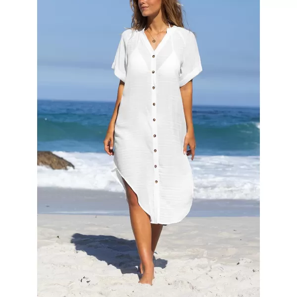 imageCUPSHE Womens Cover Ups Short Sleeve Kimonos Side Split Swimwear Cardigans Casual Beach Dress 2024White