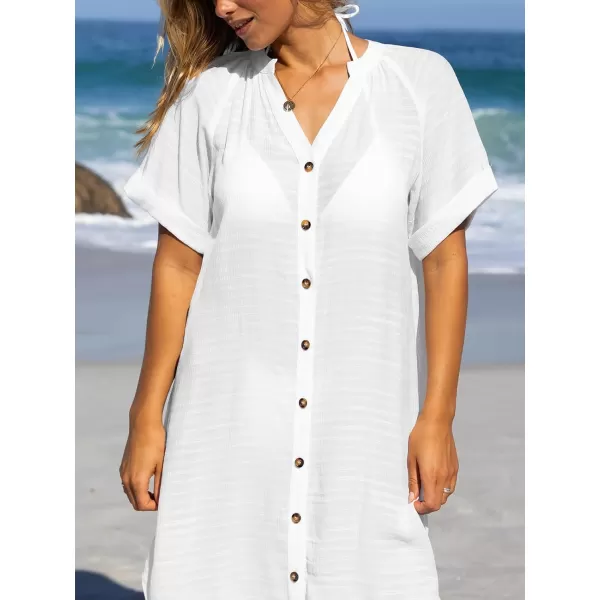 imageCUPSHE Womens Cover Ups Short Sleeve Kimonos Side Split Swimwear Cardigans Casual Beach Dress 2024White