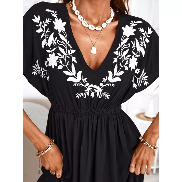 imageCUPSHE Womens Coverups Swimsuit V Neck Bikini Short Sleeves Beachwear Cover Up Dress 2024Black01