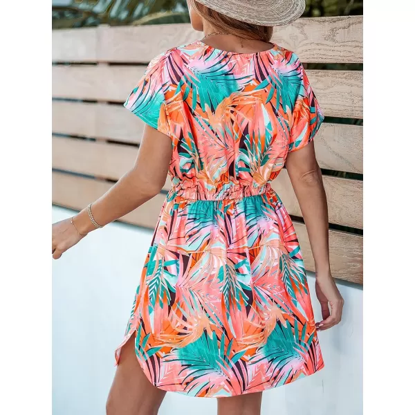 imageCUPSHE Womens Coverups Swimsuit V Neck Bikini Short Sleeves Beachwear Cover Up Dress 2024Flamingos