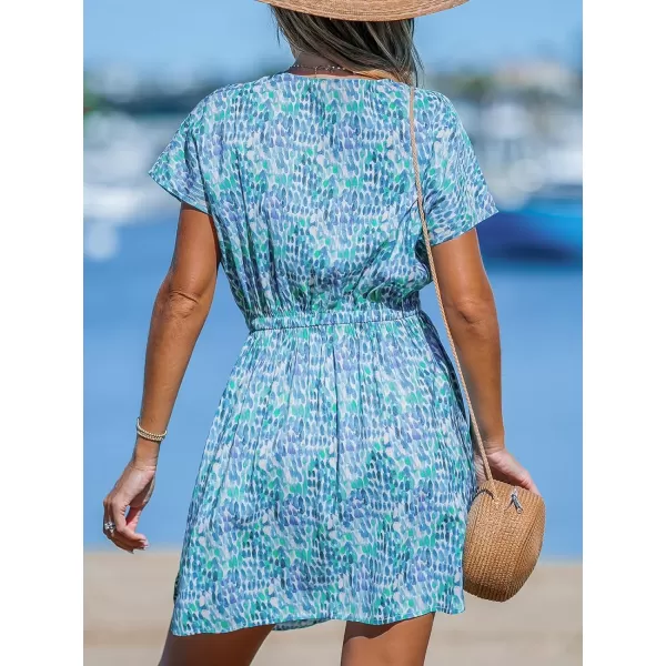 imageCUPSHE Womens Coverups Swimsuit V Neck Bikini Short Sleeves Beachwear Cover Up Dress 2024Green Dot