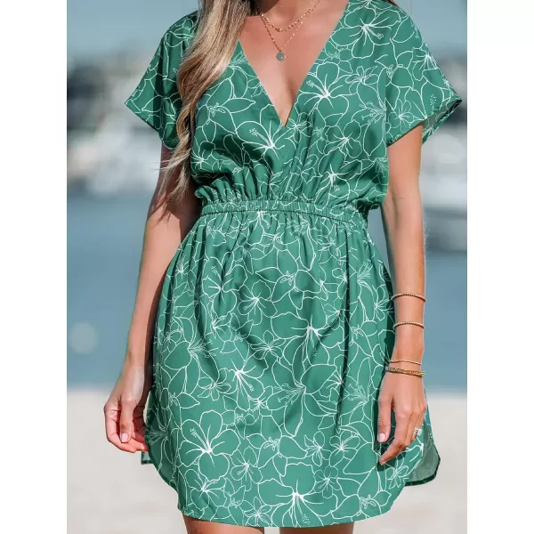 imageCUPSHE Womens Coverups Swimsuit V Neck Bikini Short Sleeves Beachwear Cover Up Dress 2024Green01