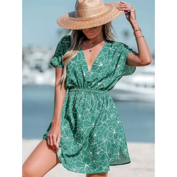imageCUPSHE Womens Coverups Swimsuit V Neck Bikini Short Sleeves Beachwear Cover Up Dress 2024Green01
