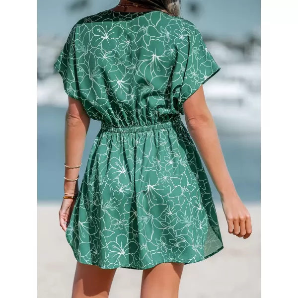 imageCUPSHE Womens Coverups Swimsuit V Neck Bikini Short Sleeves Beachwear Cover Up Dress 2024Green01