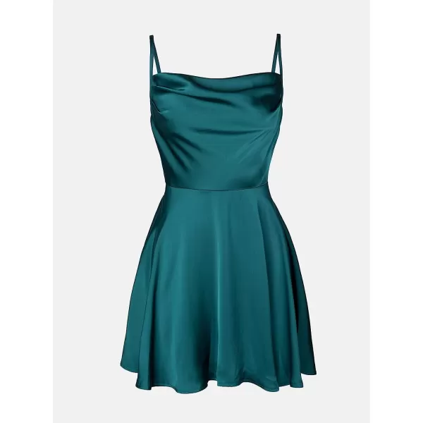 imageCUPSHE Womens Cowl Neck Satin Short Dress Sleeveless Formal Dress Cami Straps Hunter Green Mini DressHunter Green