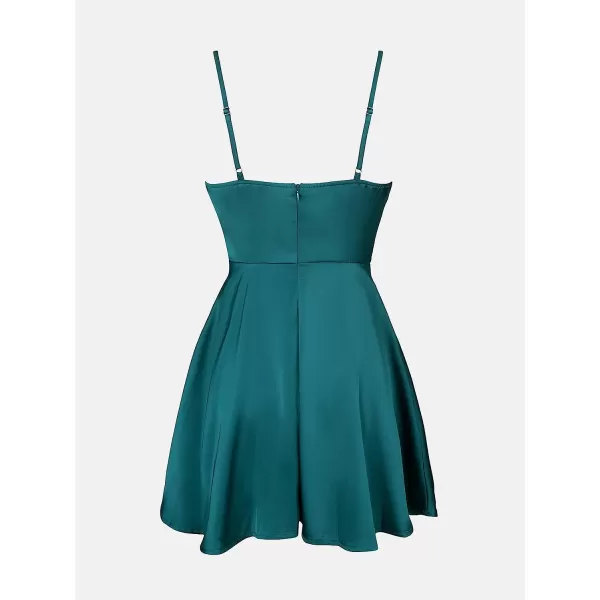 imageCUPSHE Womens Cowl Neck Satin Short Dress Sleeveless Formal Dress Cami Straps Hunter Green Mini DressHunter Green