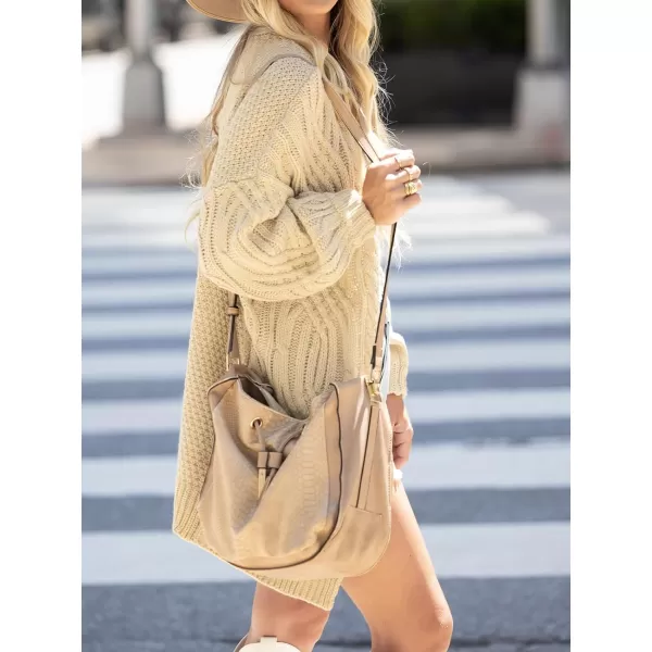 imageCUPSHE Womens Crew Neck Cardigans Sweater Tops Long Sleeves Knit Outwear Sweater CasualBeige