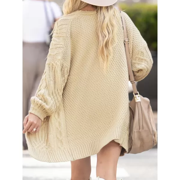imageCUPSHE Womens Crew Neck Cardigans Sweater Tops Long Sleeves Knit Outwear Sweater CasualBeige