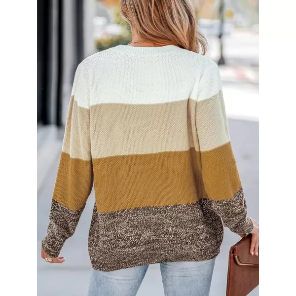 imageCUPSHE Womens Crew Neck Long Sleeves Ribbed Trim Colorblock Casual SweaterGinger Color