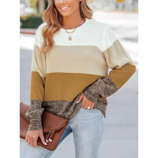 imageCUPSHE Womens Crew Neck Long Sleeves Ribbed Trim Colorblock Casual SweaterGinger Color