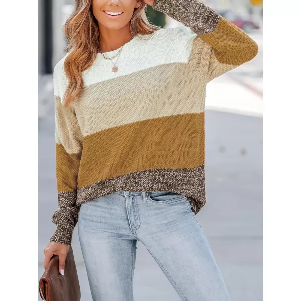 imageCUPSHE Womens Crew Neck Long Sleeves Ribbed Trim Colorblock Casual SweaterGinger Color