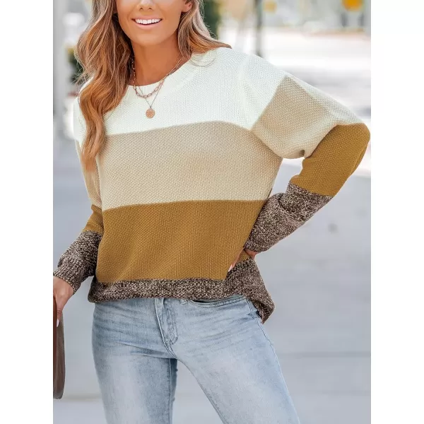 imageCUPSHE Womens Crew Neck Long Sleeves Ribbed Trim Colorblock Casual SweaterGinger Color