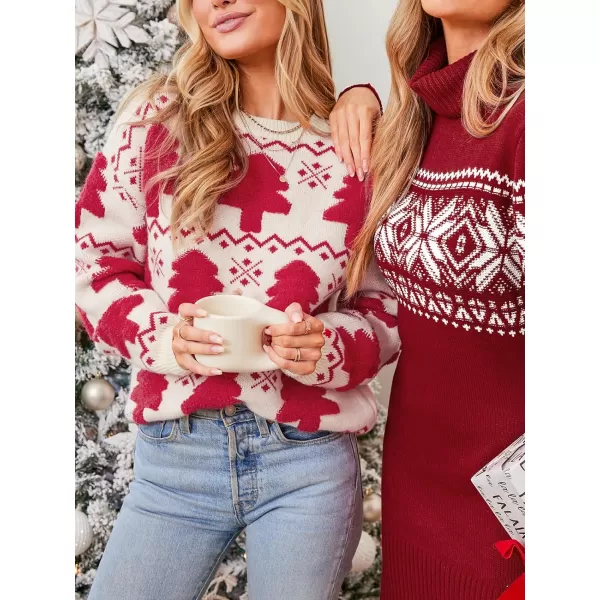 imageCUPSHE Womens Crew Neckline Ribbed Knit Dropped Long Sleeves Geo Print SweaterRed