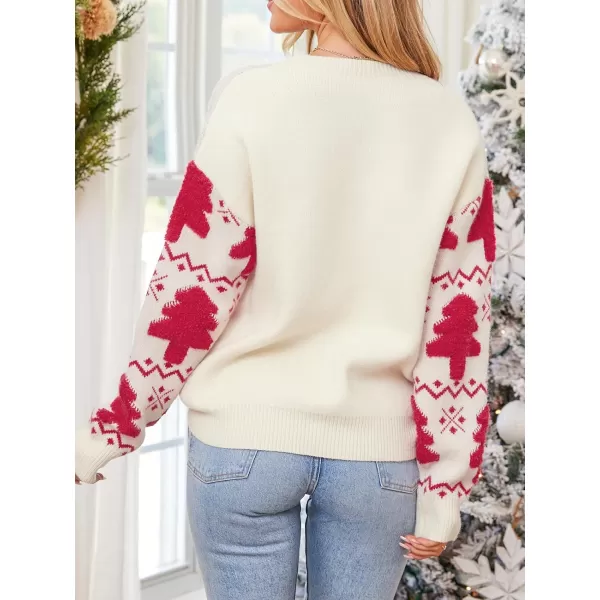 imageCUPSHE Womens Crew Neckline Ribbed Knit Dropped Long Sleeves Geo Print SweaterRed